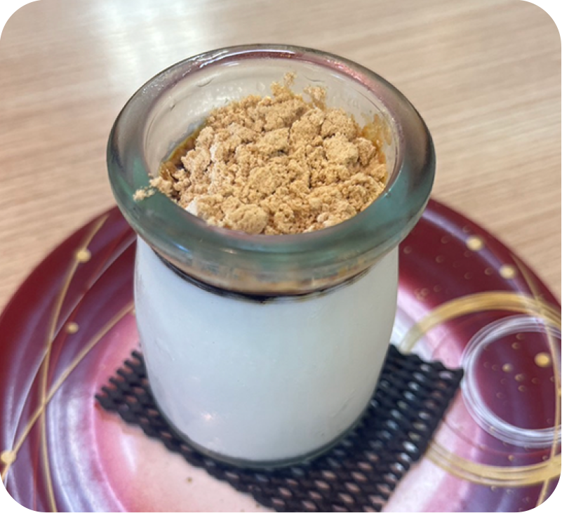Mochi Pudding generously topped with kinako